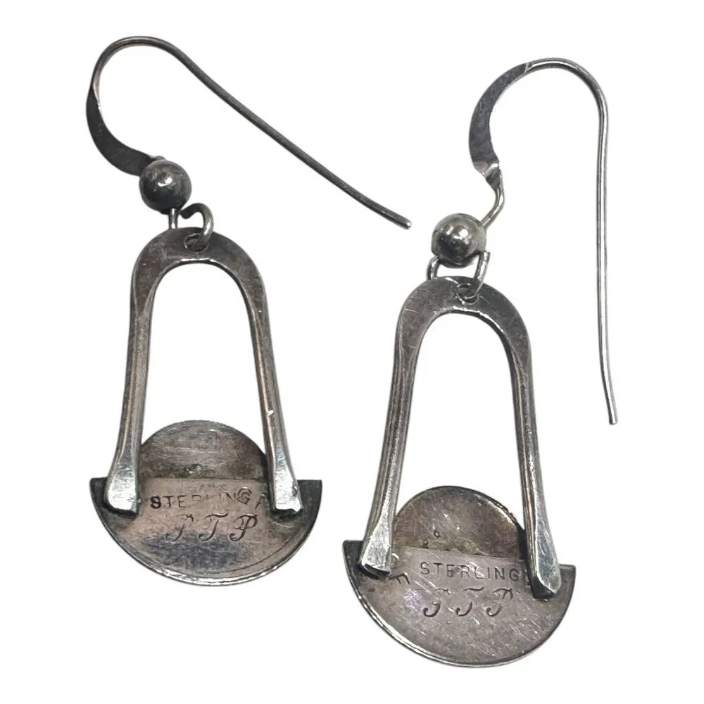 Vintage Sterling Silver & Amethyst Earrings Modernist Design - Picture 2 of 7